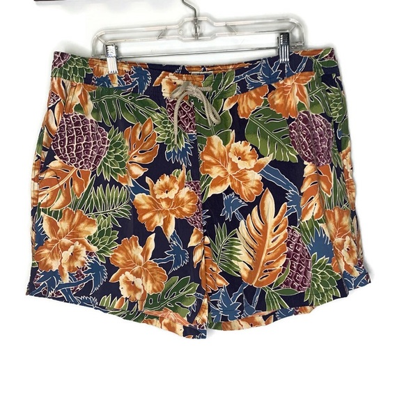 J. Crew Tropical Print Drawstring Elastic Waist Swim Trunk - Picture 1 of 8